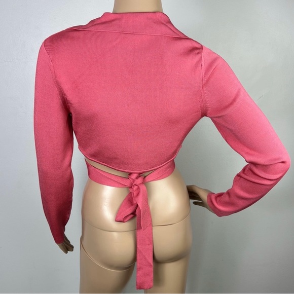 NEW CULT GAIA PINK KNIT CROPPED WRAP TOP - Picture 8 of 11